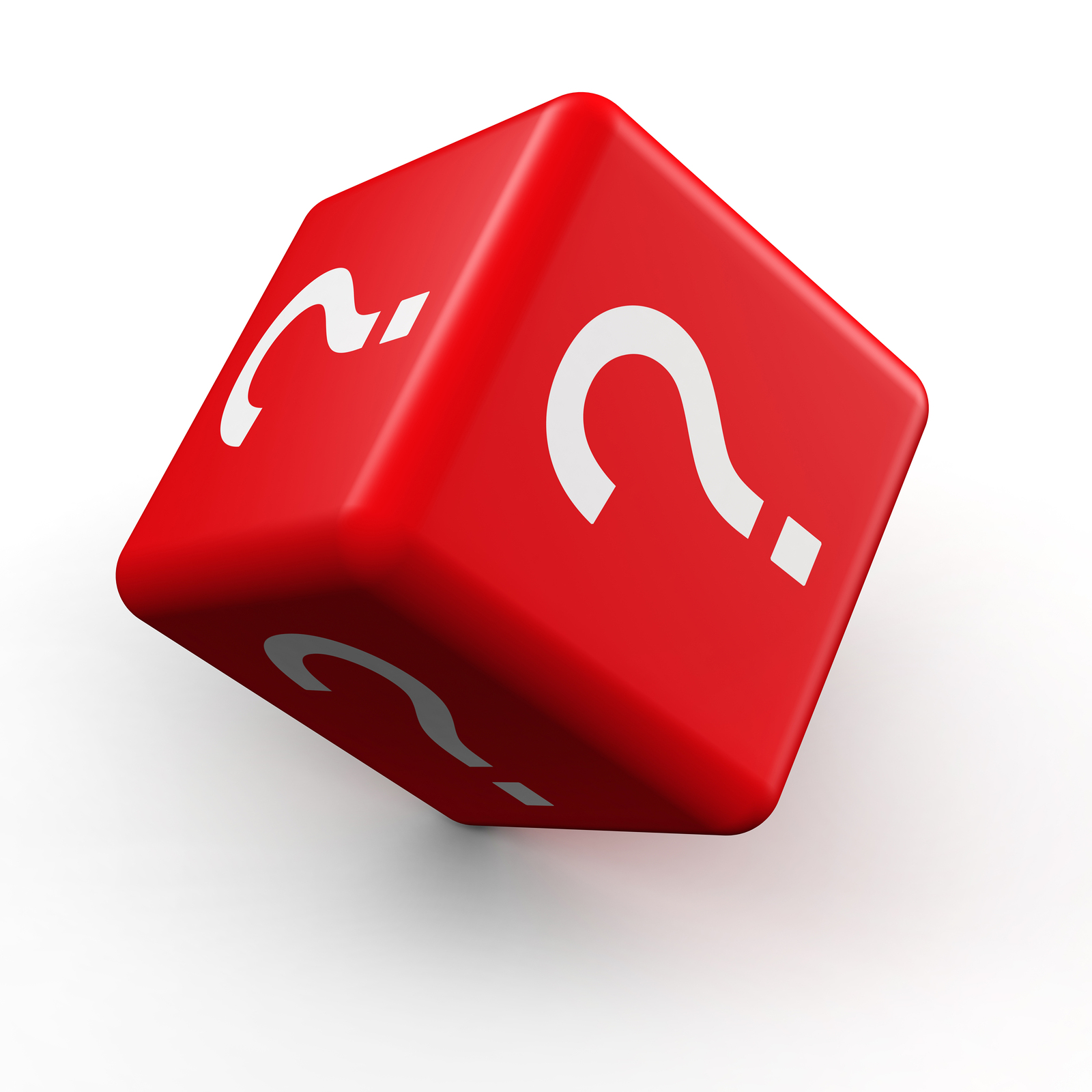 Question mark symbol dice rolling 3d illustration FAQ page