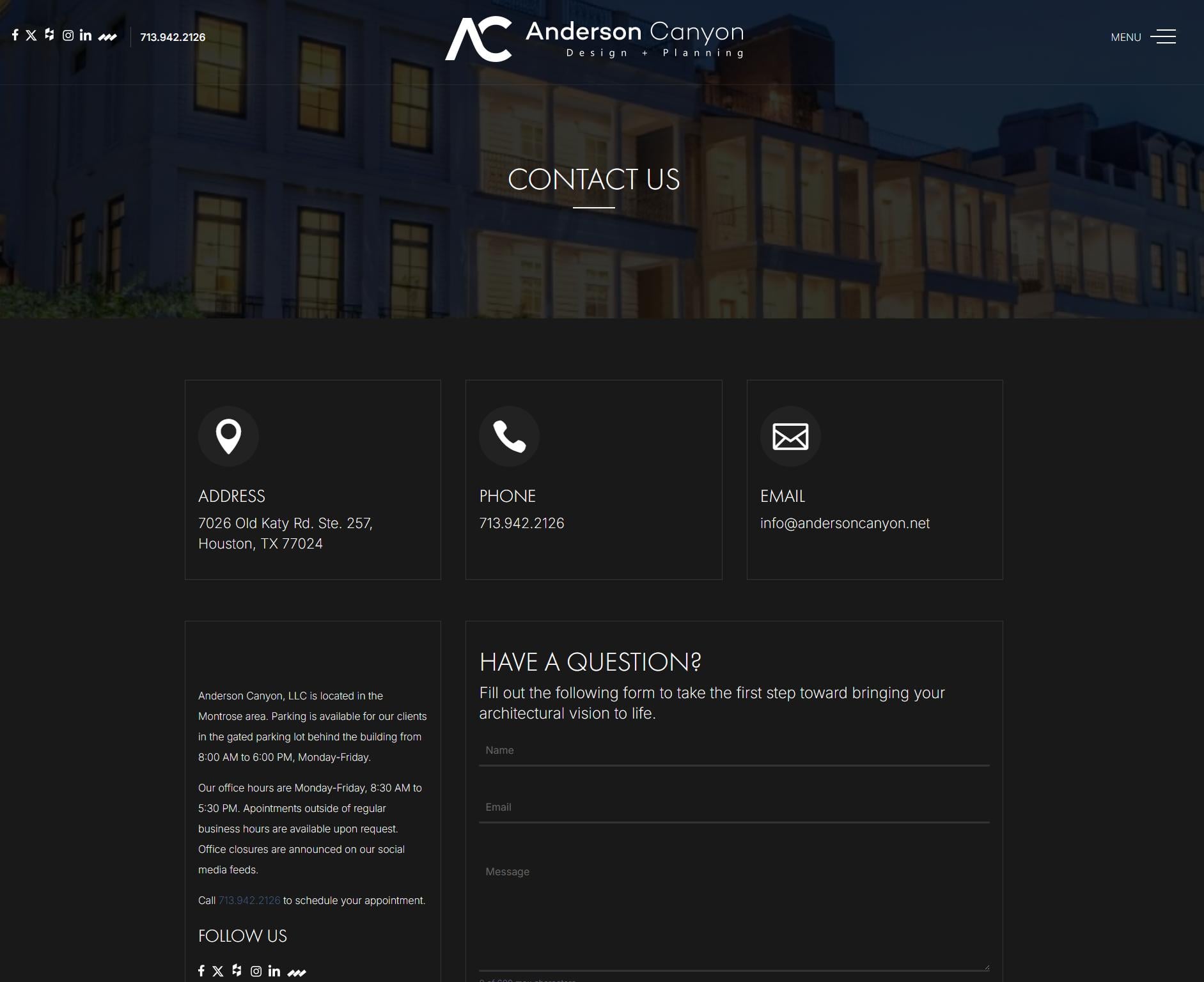 Contact anderson canyon llc architectural design firm 05 05 2025 01 08 pm | itvibes full service digital marketing agency in houston