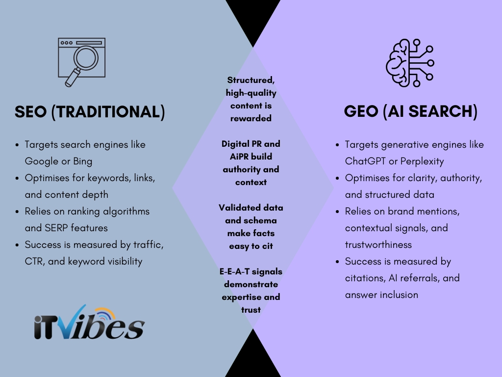 Seo vs geo itvibes | itvibes full service digital marketing agency in houston Seo Vs Geo Infographic