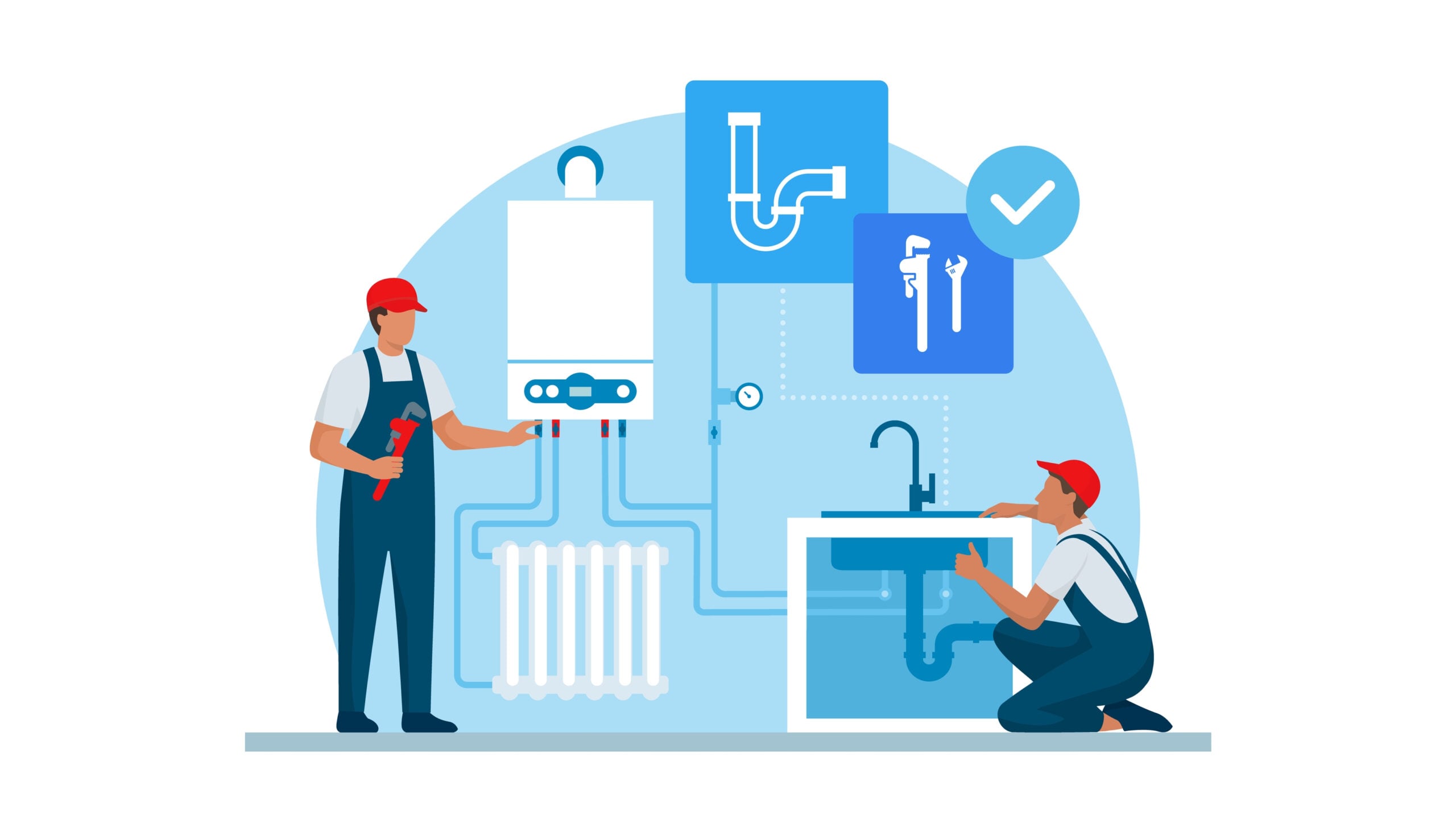 Contractor Website Services & Home Builder Design Must-Haves Professional plumber and heating engineer at work, they are checking the boiler and home plumbing.