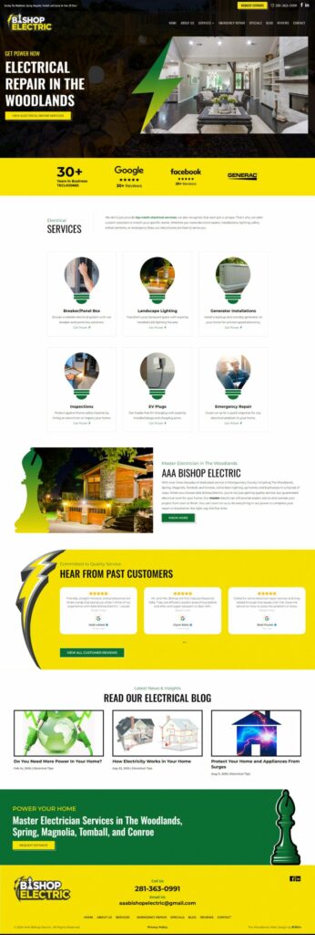 Aaa bishop electric homepage | itvibes full service digital marketing agency in houston a Screenshot of Aaa Bishop Electric's home page website design.