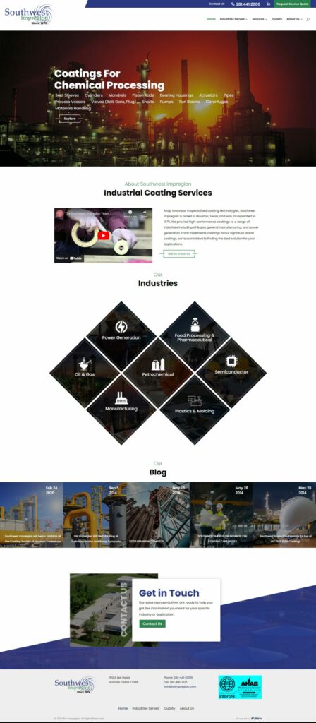 Southwest impreglon website homepage | itvibes full service digital marketing agency in houston a Screenshot of Southwest Impreglon's home page website design.