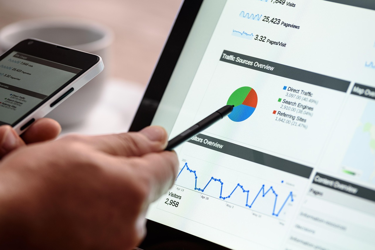 | itvibes full service digital marketing agency in houston Person Analyzing Website Traffic Data and Performance Charts on a Tablet Illustrating Seo Analysis and the Impact of Outdated Content on Search Rankings