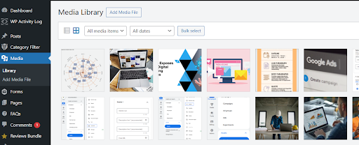 Wordpress Admin Media Library with Grid of Image Thumbnails