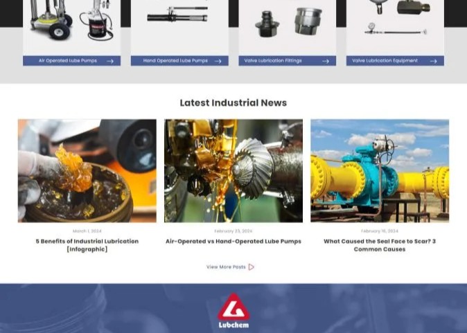 Screenshot of the Lubchem Website Home Page Featuring Their Industrial Blog