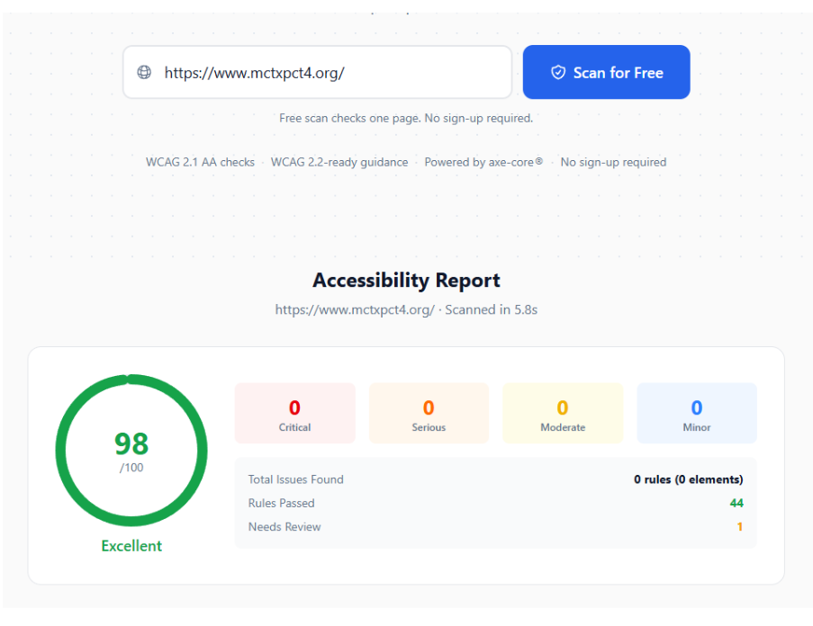 Newz | itvibes full service digital marketing agency in houston Accessibility Report Score 93100 excellent with Circular Green Gauge and Category Blocks Showing 0 Issues in Critical Serious Moderate and Minor