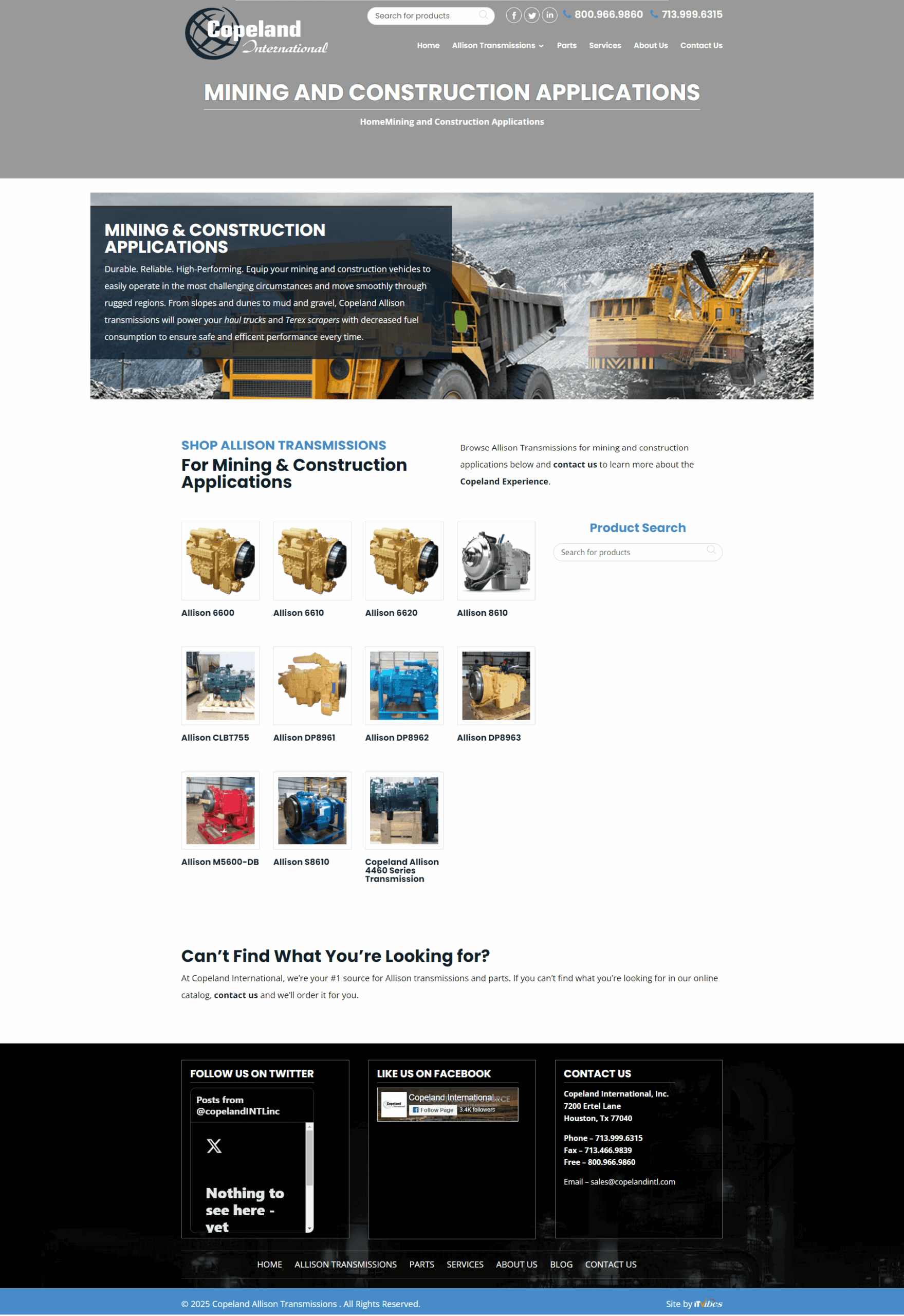 8828a233 b040 4f08 8aed 5663be54 | itvibes full service digital marketing agency in houston Mining and Construction Transmissions Page with a Hero Image of Yellow Mining Trucks and a Grid of Allison Transmission Products Below
