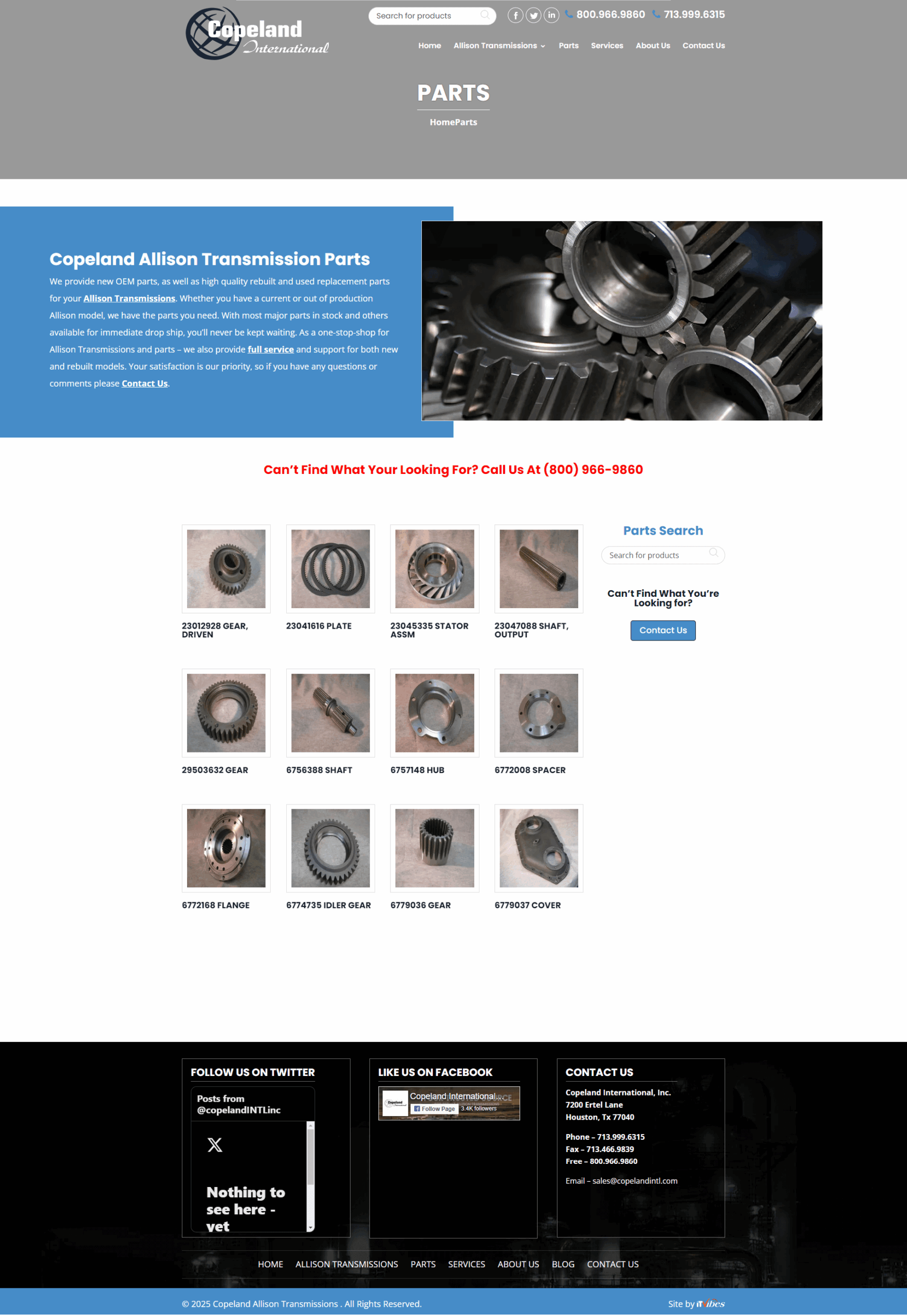 9ee790c8 b56e 412b 8835 90d2f8ff | itvibes full service digital marketing agency in houston Copeland Allison Transmission Parts Page with a Blue Info Panel and a Gear Photo Followed by Product Thumbnails on a Grid