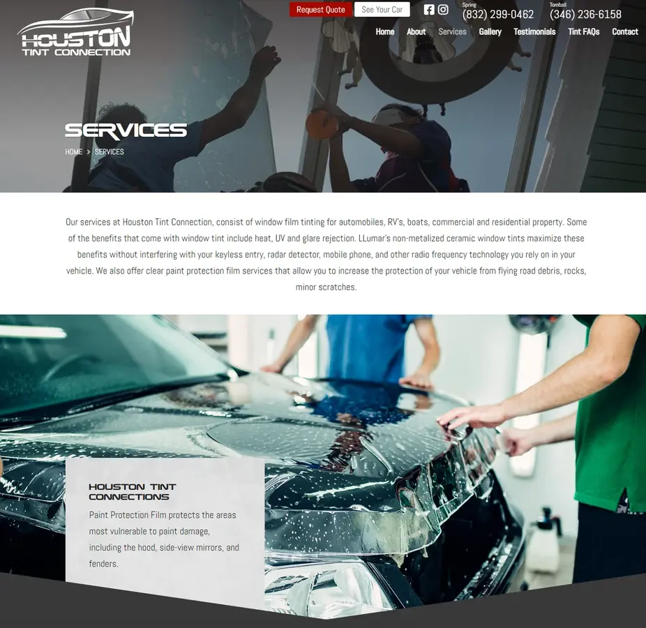Tint services 1 | itvibes full service digital marketing agency in houston Hero Image for Houston Tint Connection Showing Technicians Tinting a Car Window in a Workshop